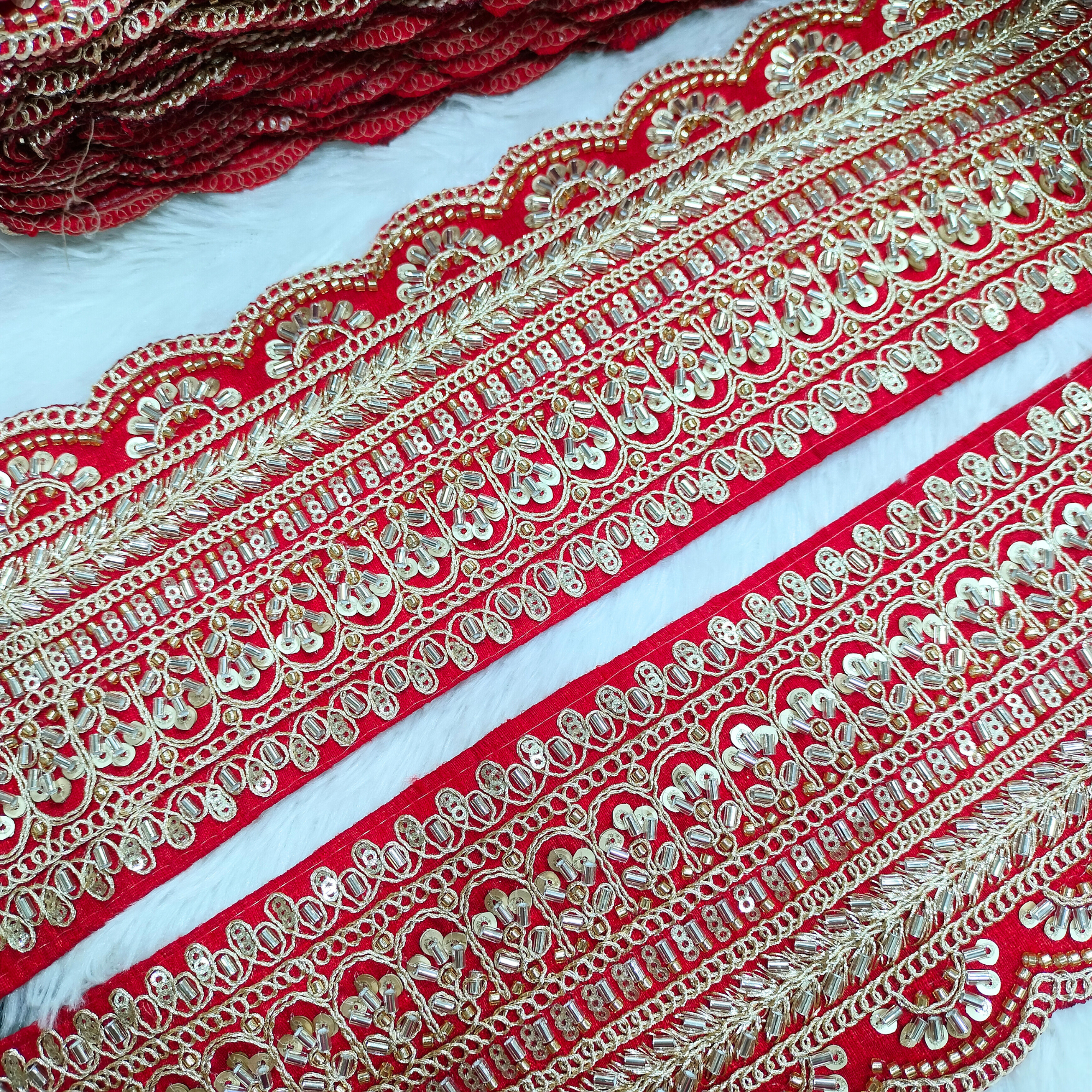 Heavy Embroidered Cutwork Lace Trim with Sequins & Beads