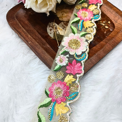 Radiant Floral Multicolor Embroidery Trim