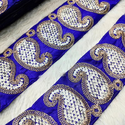 Royal Blue Sequin Paisley Lace