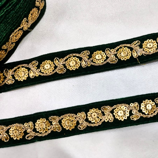 Dark Green Fancy Sequin Work Trim