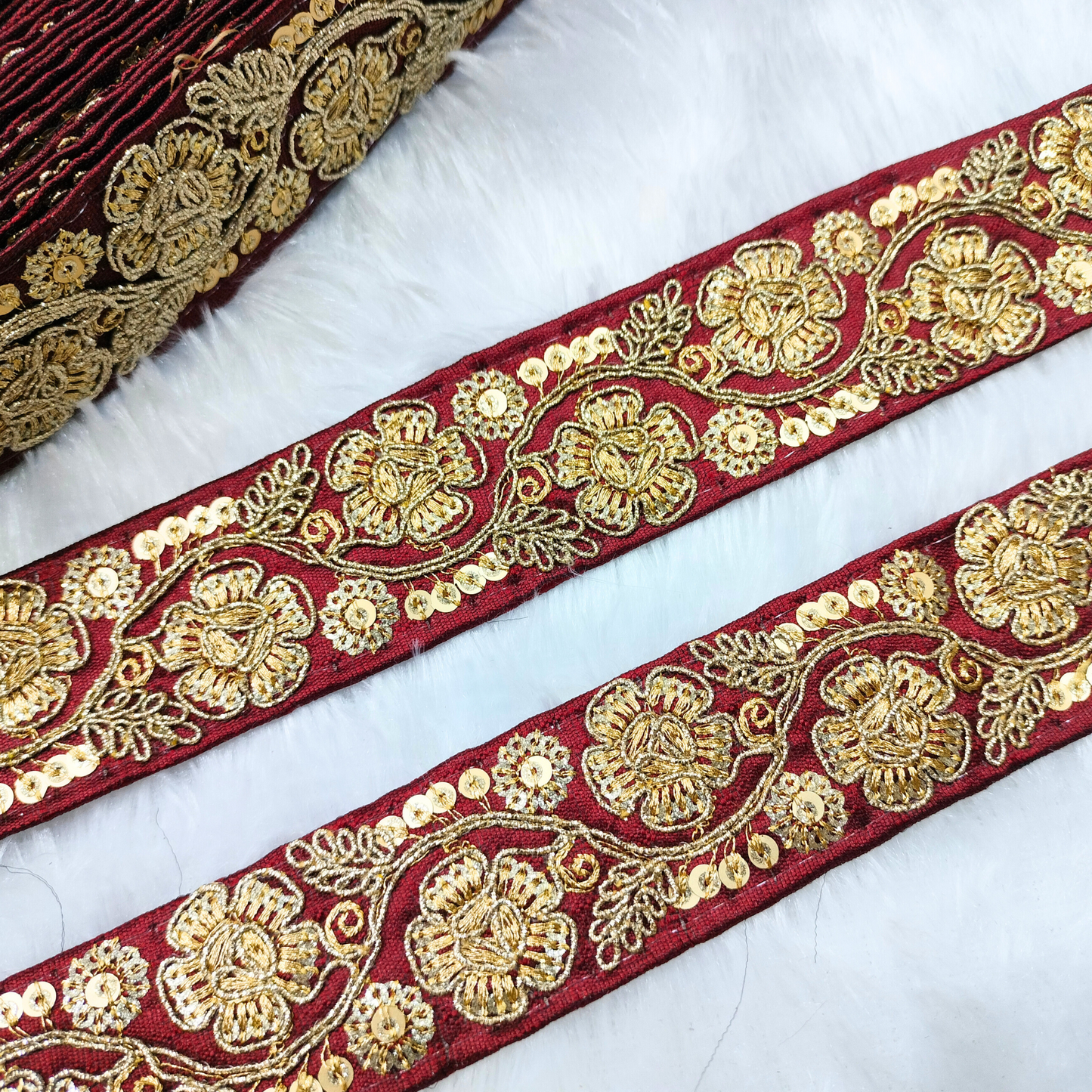 Maroon Floral Embellished Trim