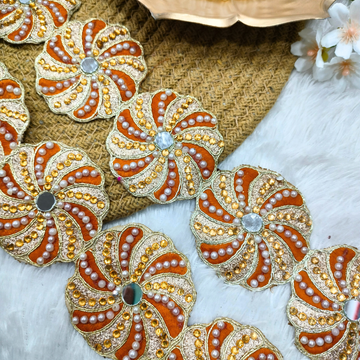 Orange Pearl & Stone Floral Round Lace