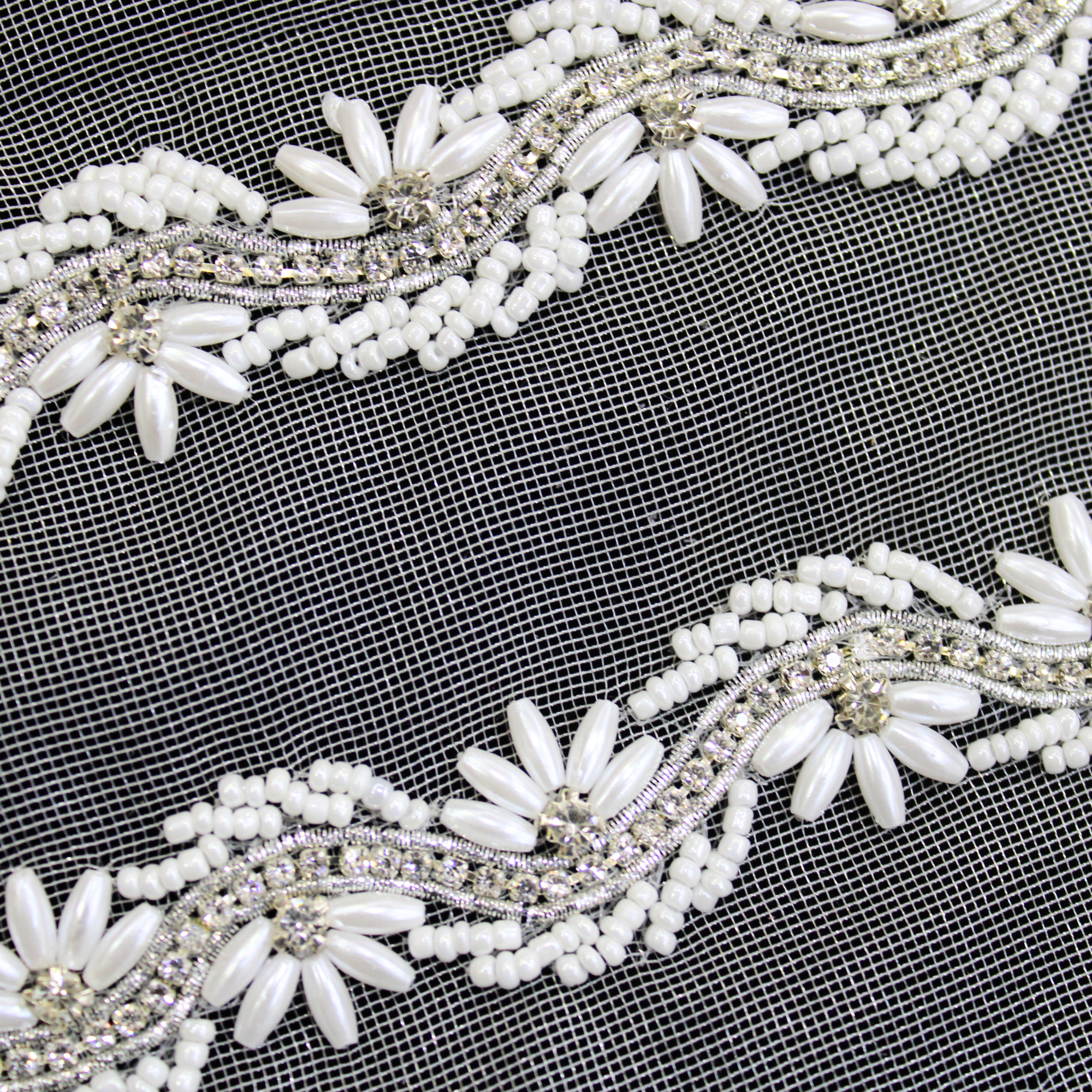 White Daisy Pearl & Stone Lace Border
