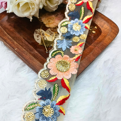 Vibrant Floral Multicolor Embroidery Trim