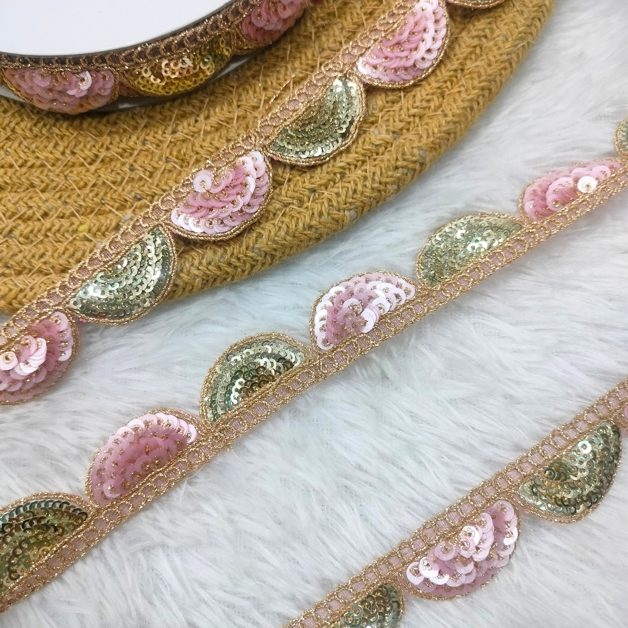 Pink & Mint Half-Moon Sequin Lace