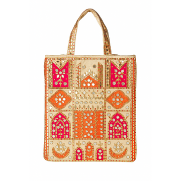 Orange & Pink Mirror Work Tote Bag
