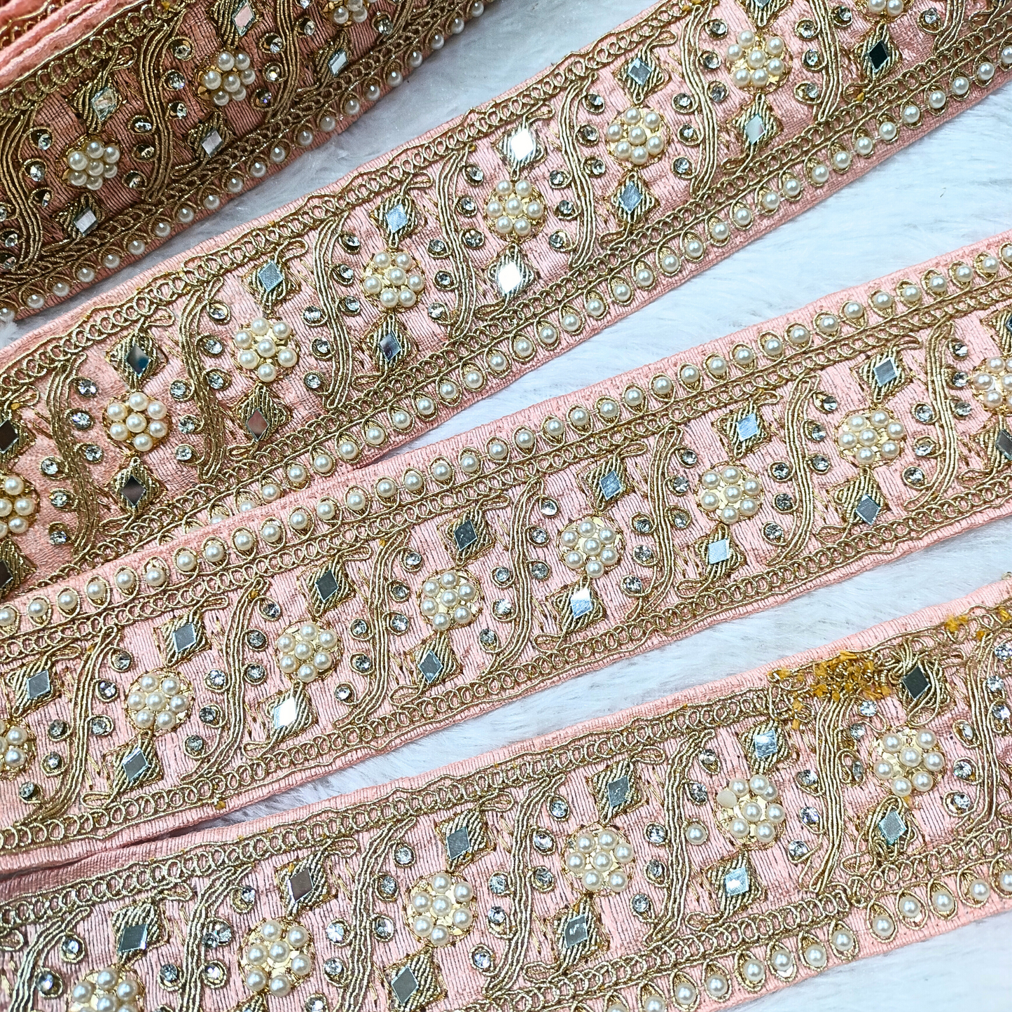 Peach Fancy Pearl and Mirror Trim