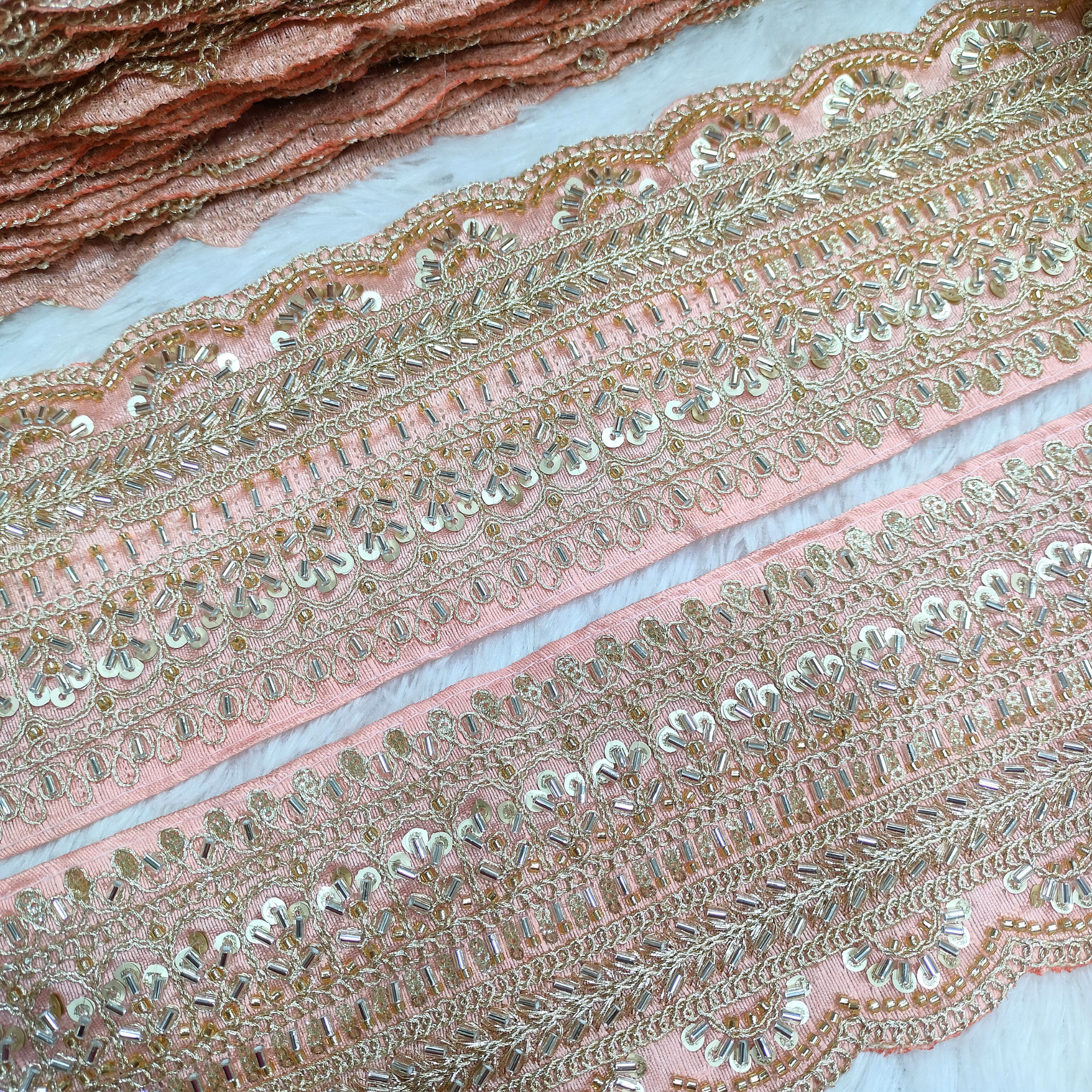 Heavy Embroidered Cutwork Lace Trim with Sequins & Beads