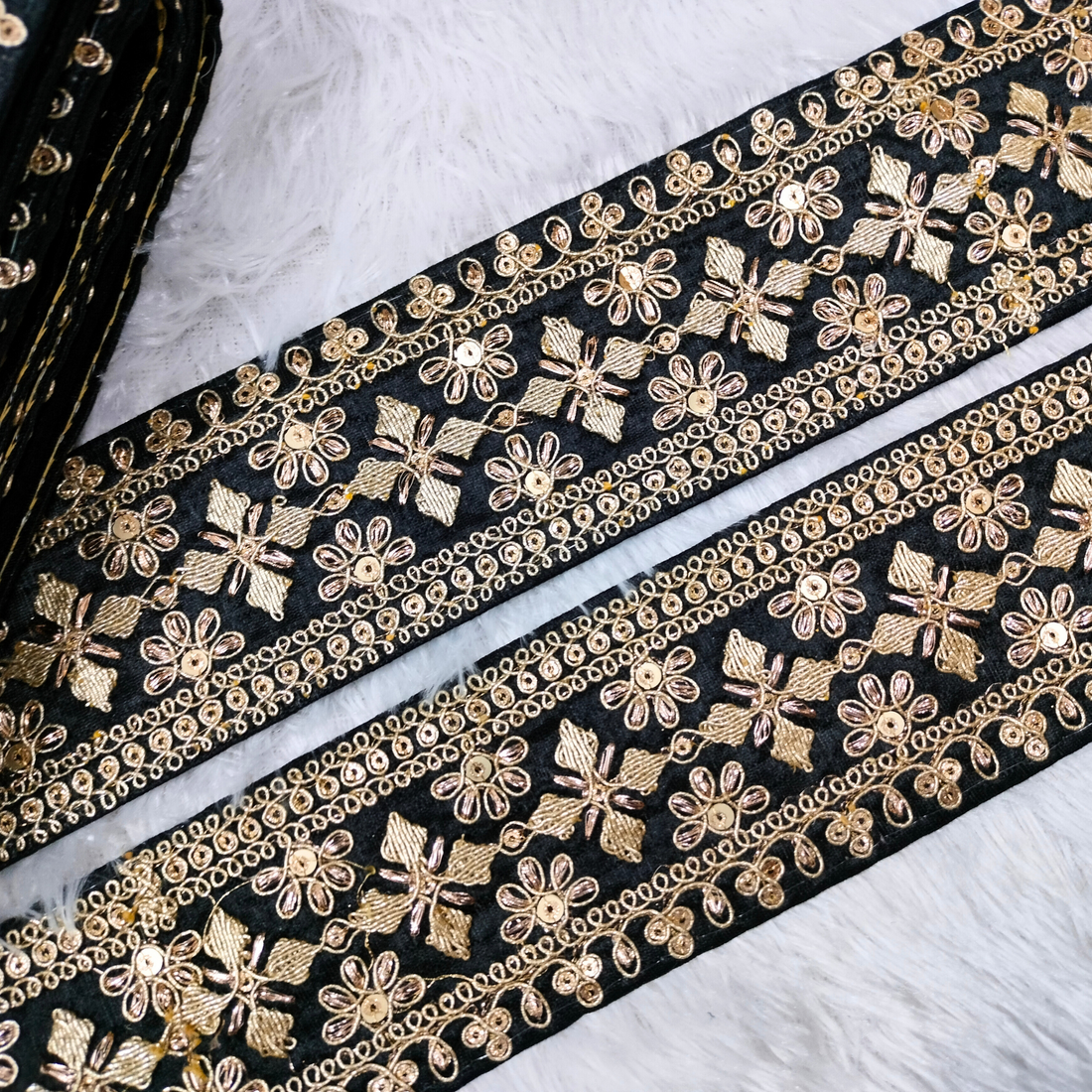 Floral Embroidered Sequin Lace Trim Border for Ethnic, Festive & Designer Wear
