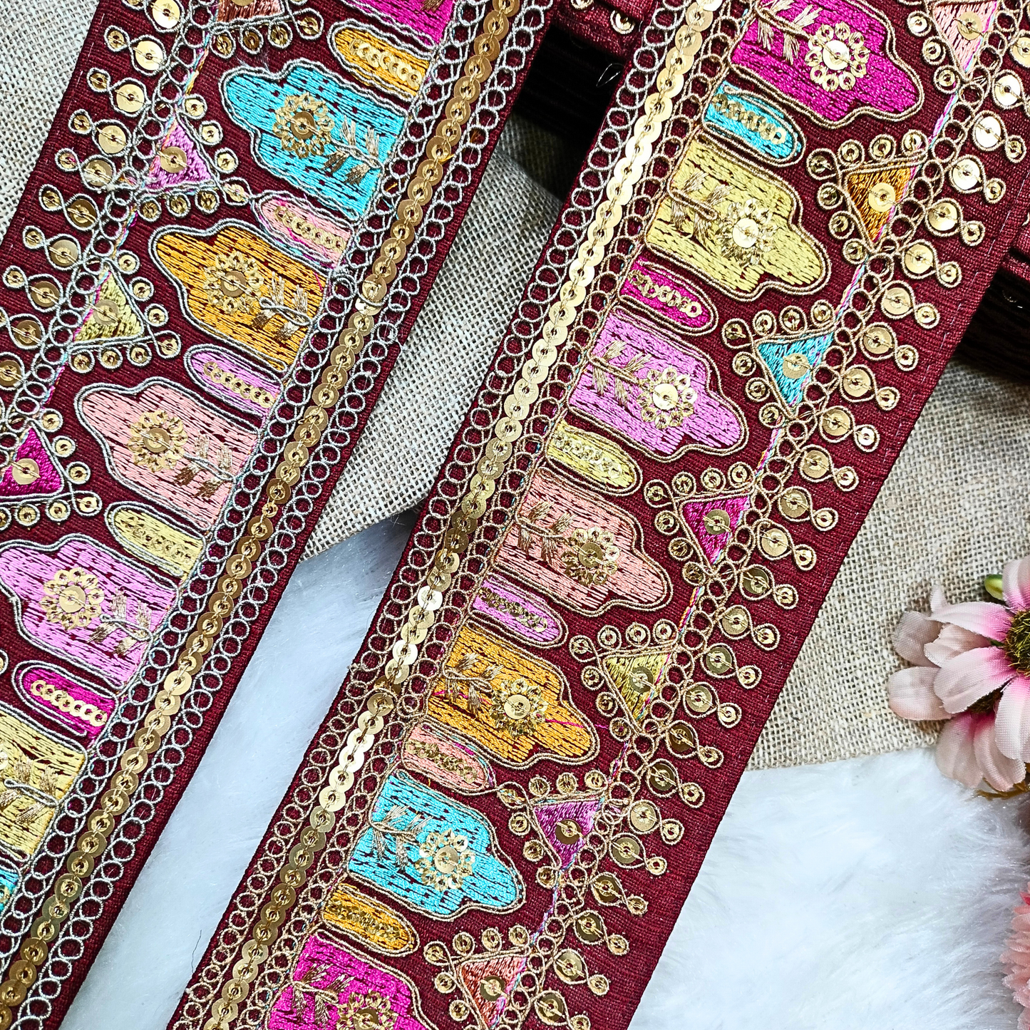 Maroon Fancy Embroidery Trim