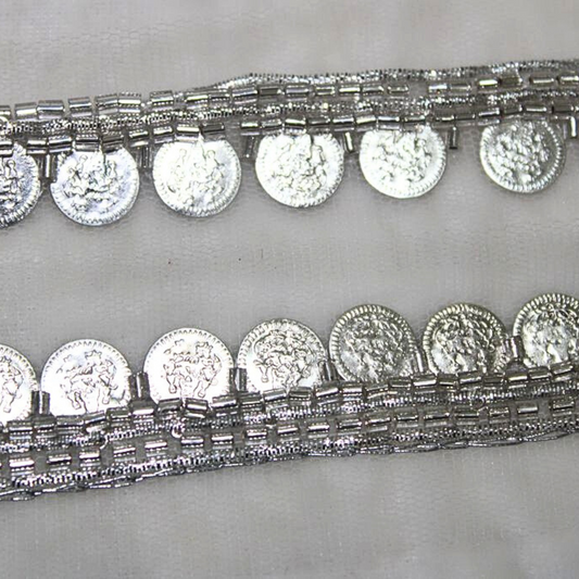 Silver Fancy Coin Embellished Handwork Trim