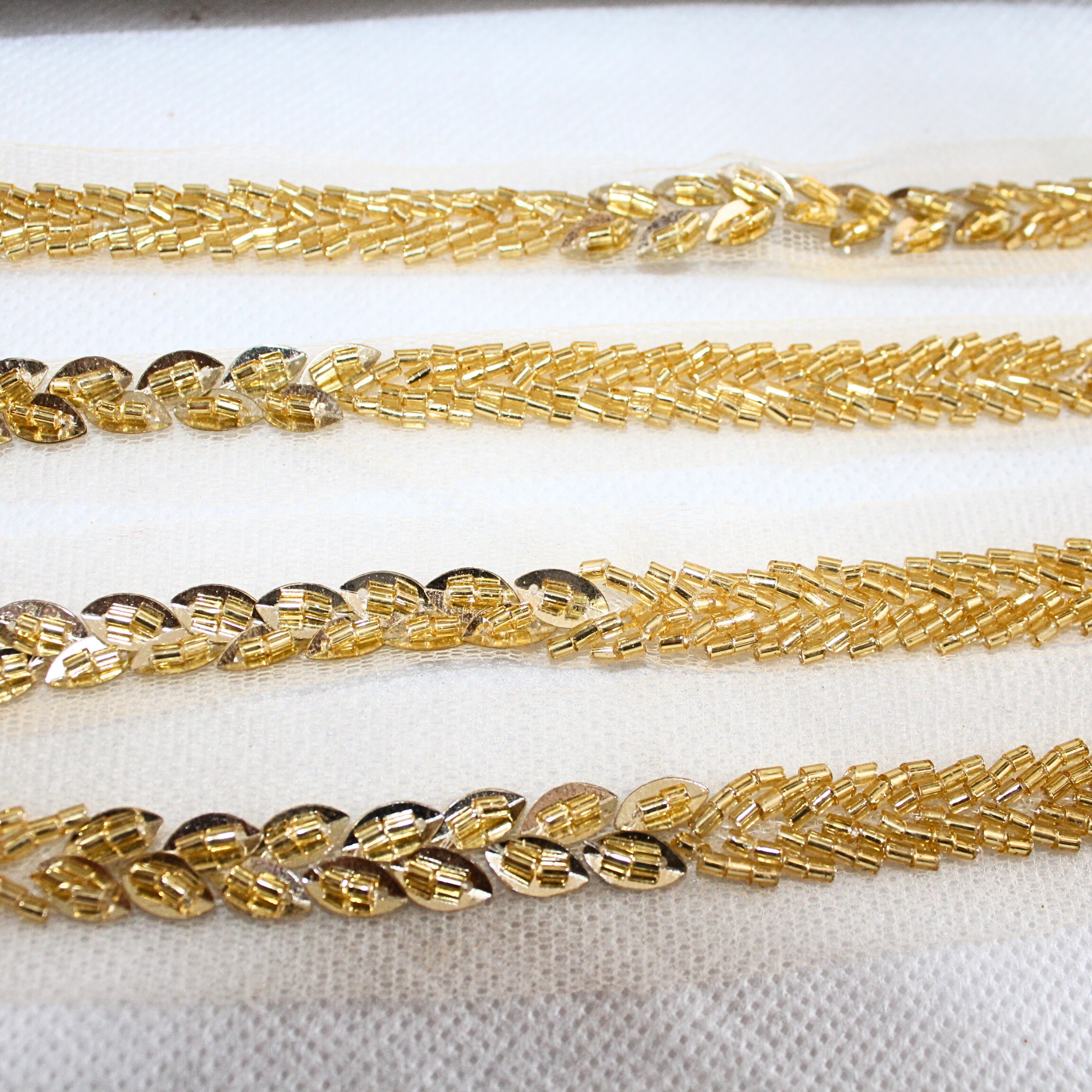 Golden Twinkling Beads Handwork Lace Border