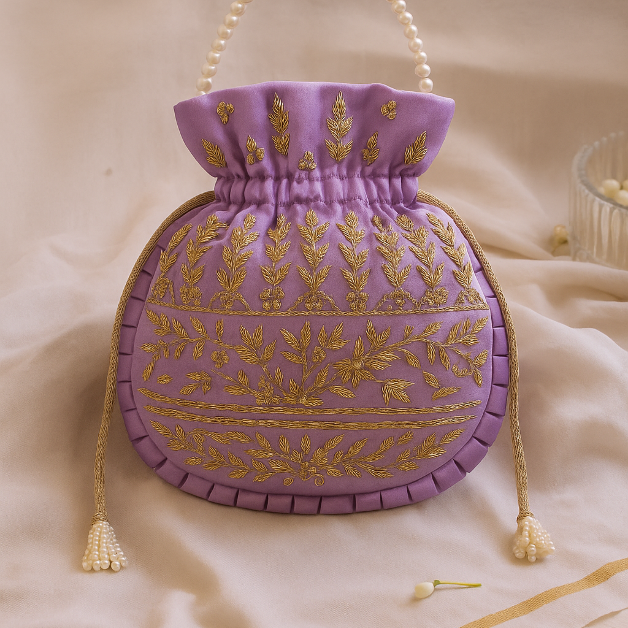 Lavender Vine Embroidered Potli Bag