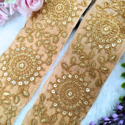 Circular Floral Embroidered Lace Trim Border