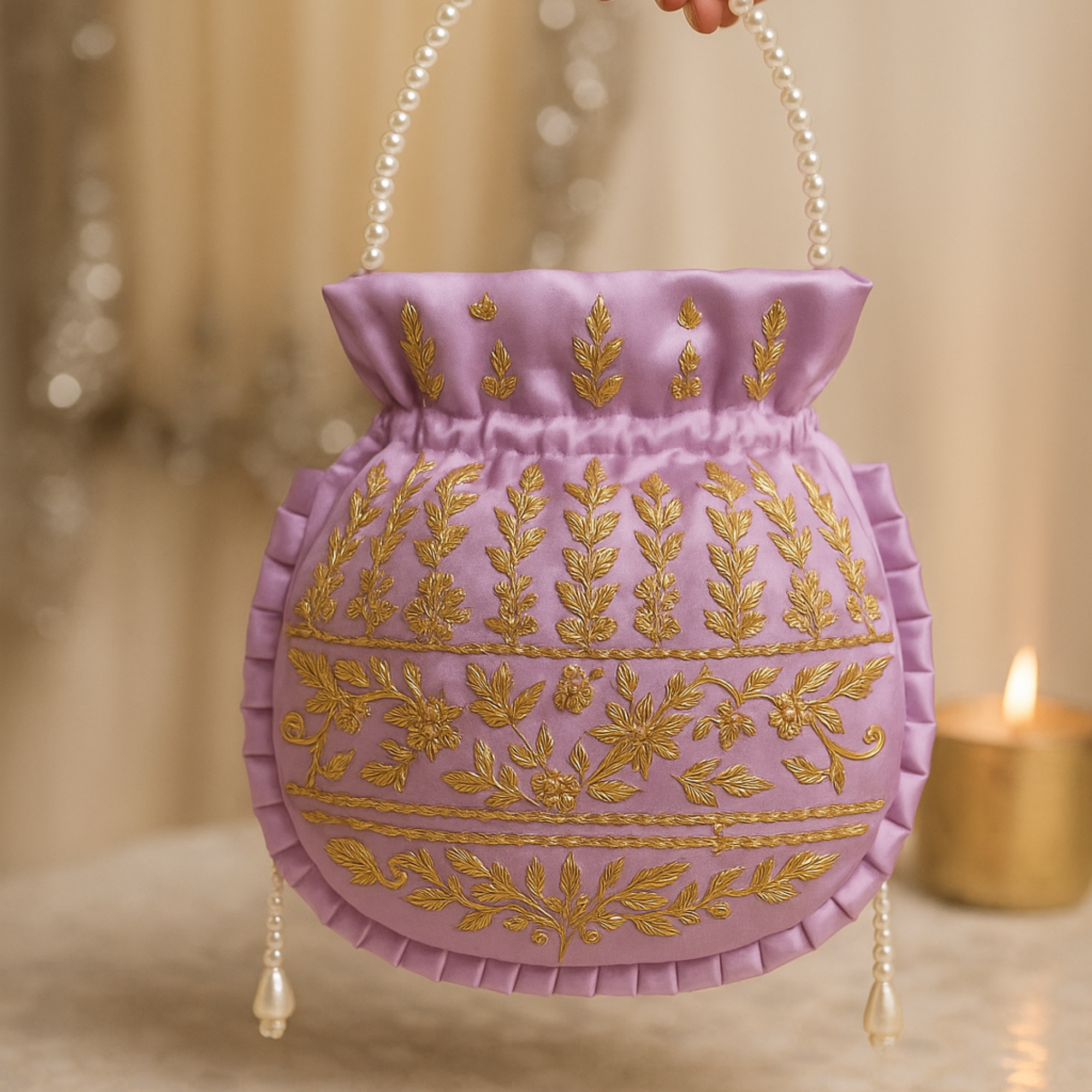 Lavender Vine Embroidered Potli Bag