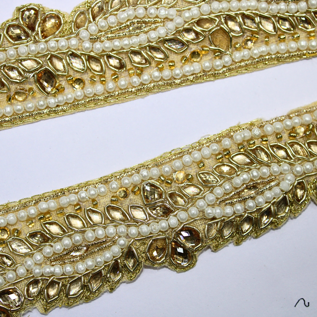 Golden And White Stone Handwork Trim