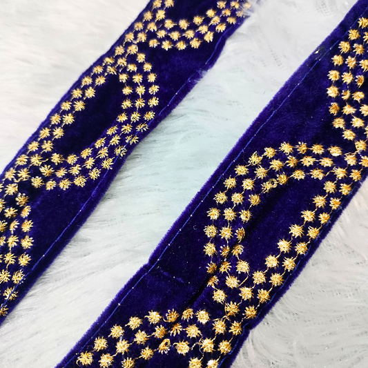 Royal Blue Fancy Zari and Thread Work Embroidered Border