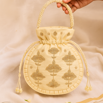 Classic Ivory Zardozi Potli Bag