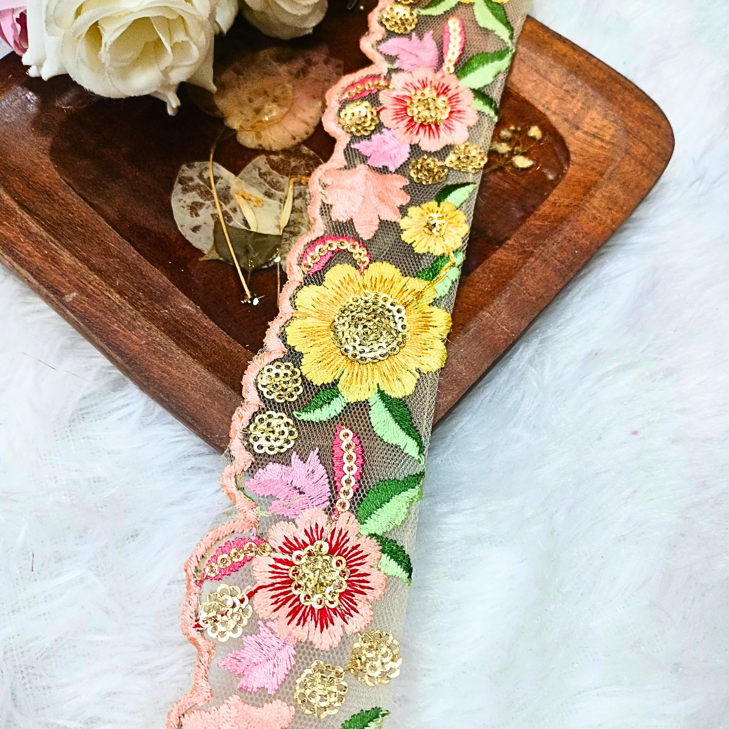 Delicate Floral Multicolor Embroidery Trim