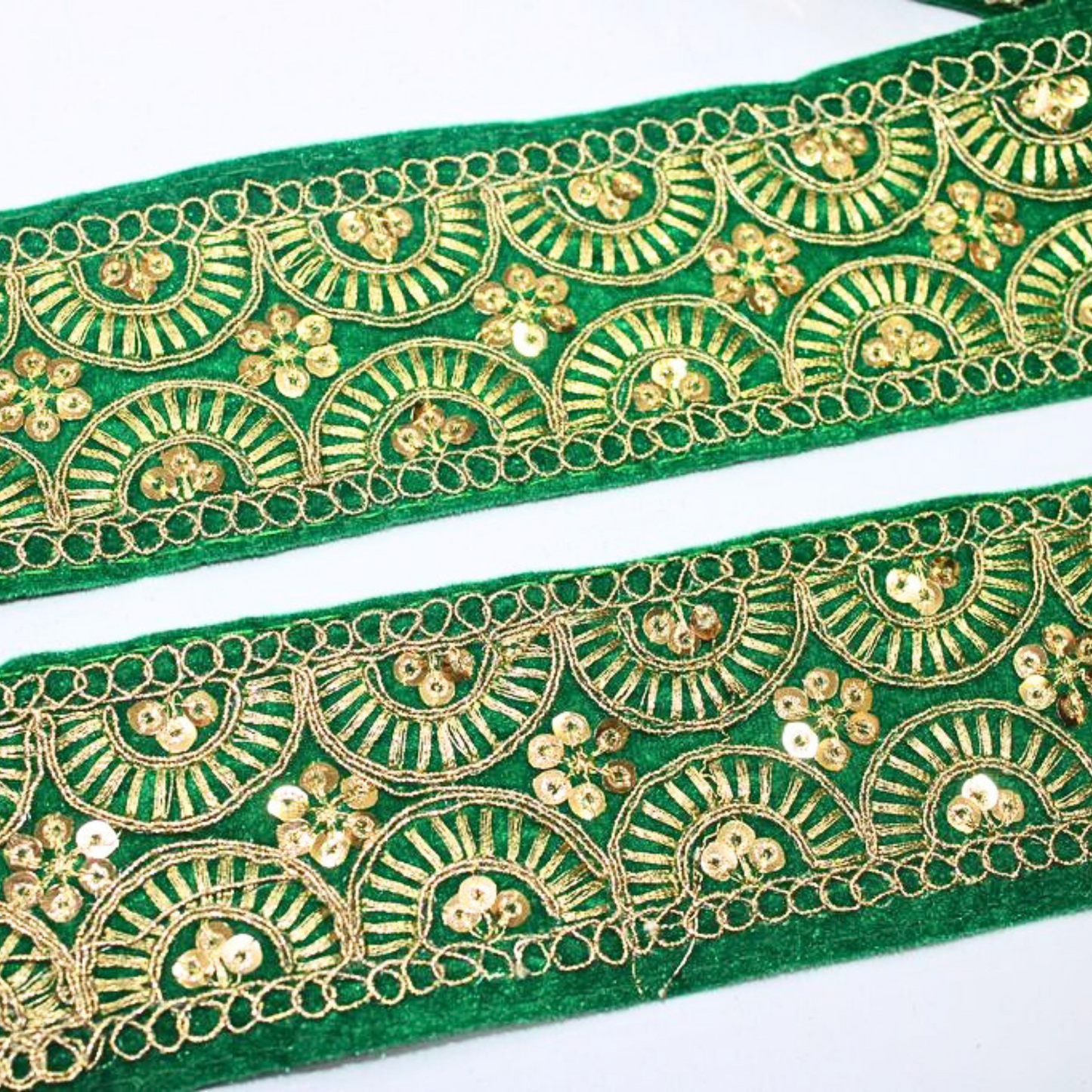 Green Fancy Zari And Sequin Trim