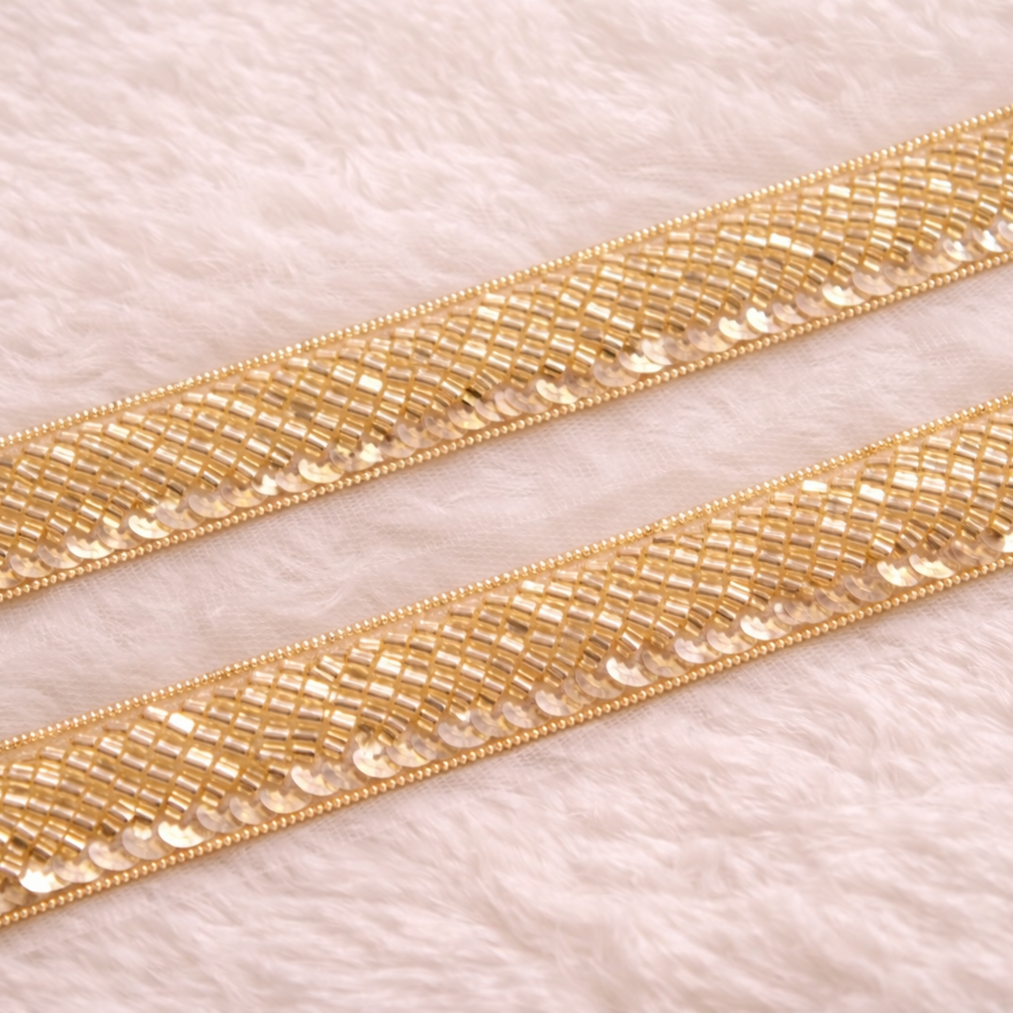 Gold Beaded Sequin Linear Lace