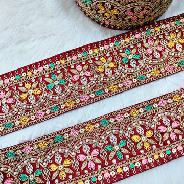 Heavy Motif Embroidered Sequin Lace Trim Border for Bridal Wear