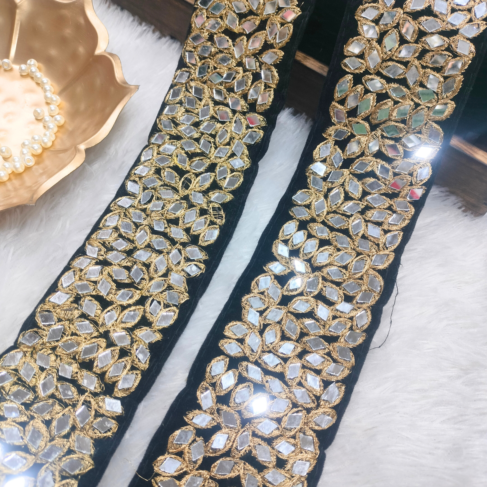 Black Velvet Mirror Work Lace