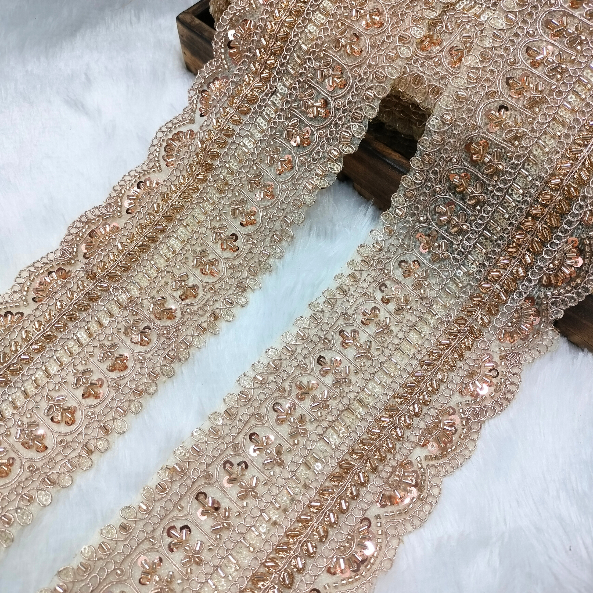 Heavy Embroidered Cutwork Lace Trim with Sequins & Beads