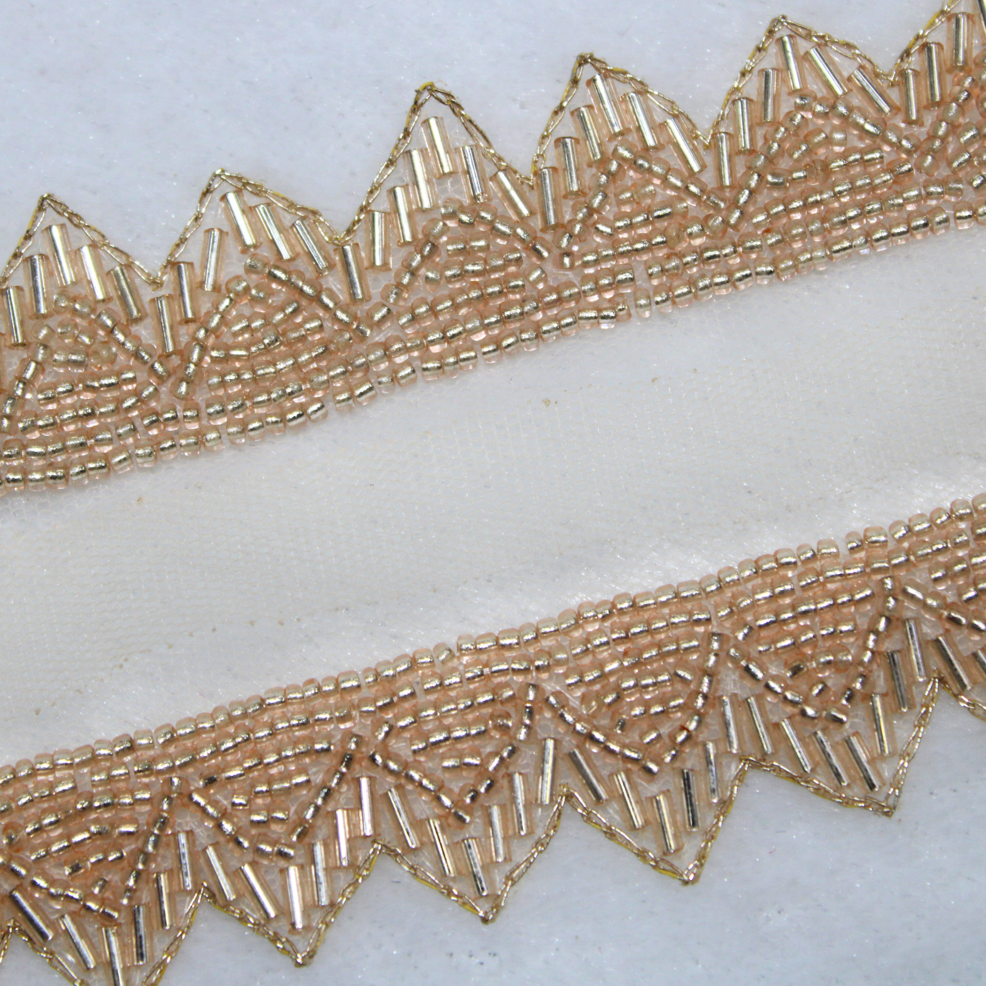 Rose Gold Triangle Cut Beadwork Lace