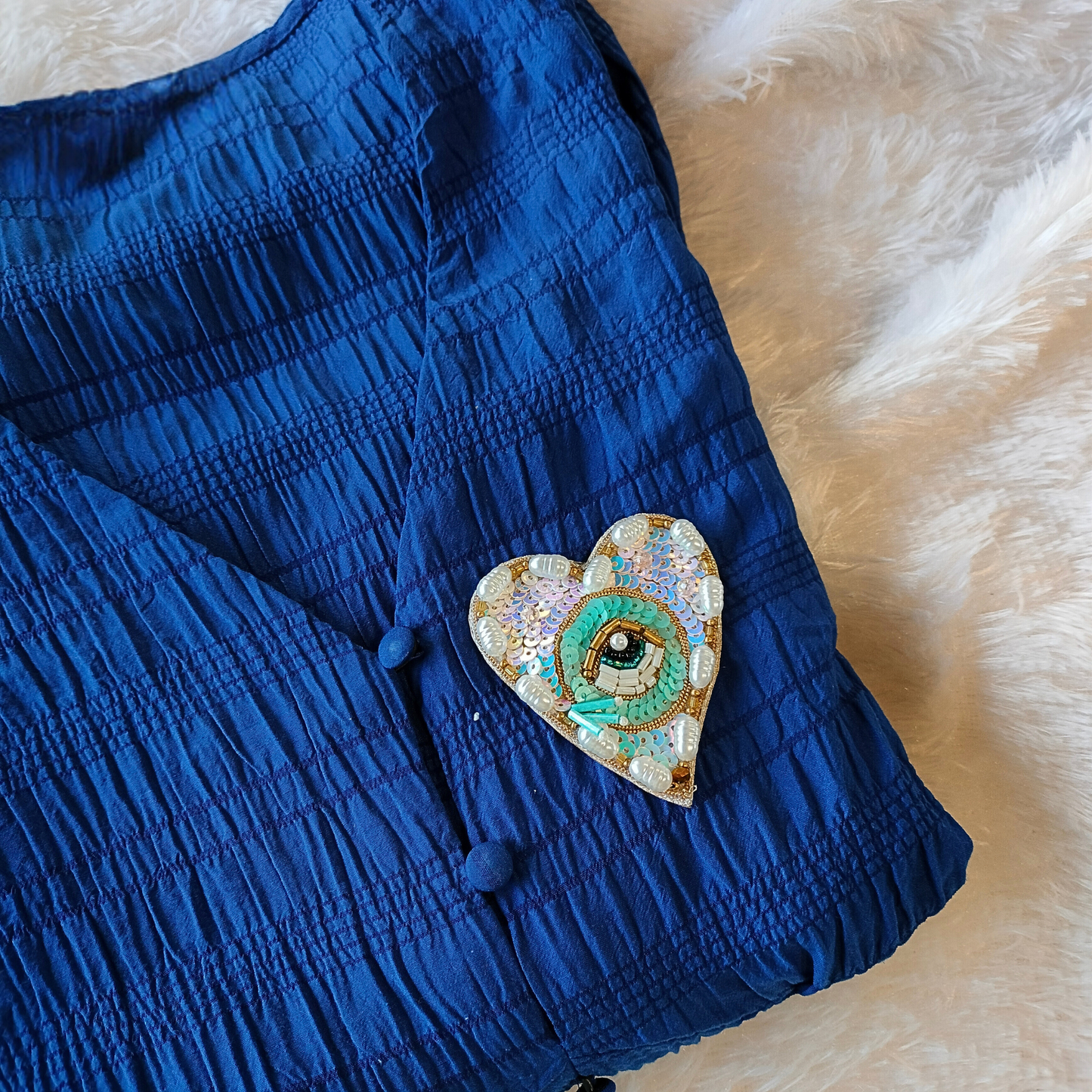 Heart-Shaped Blue Sequin Evil Eye Patch