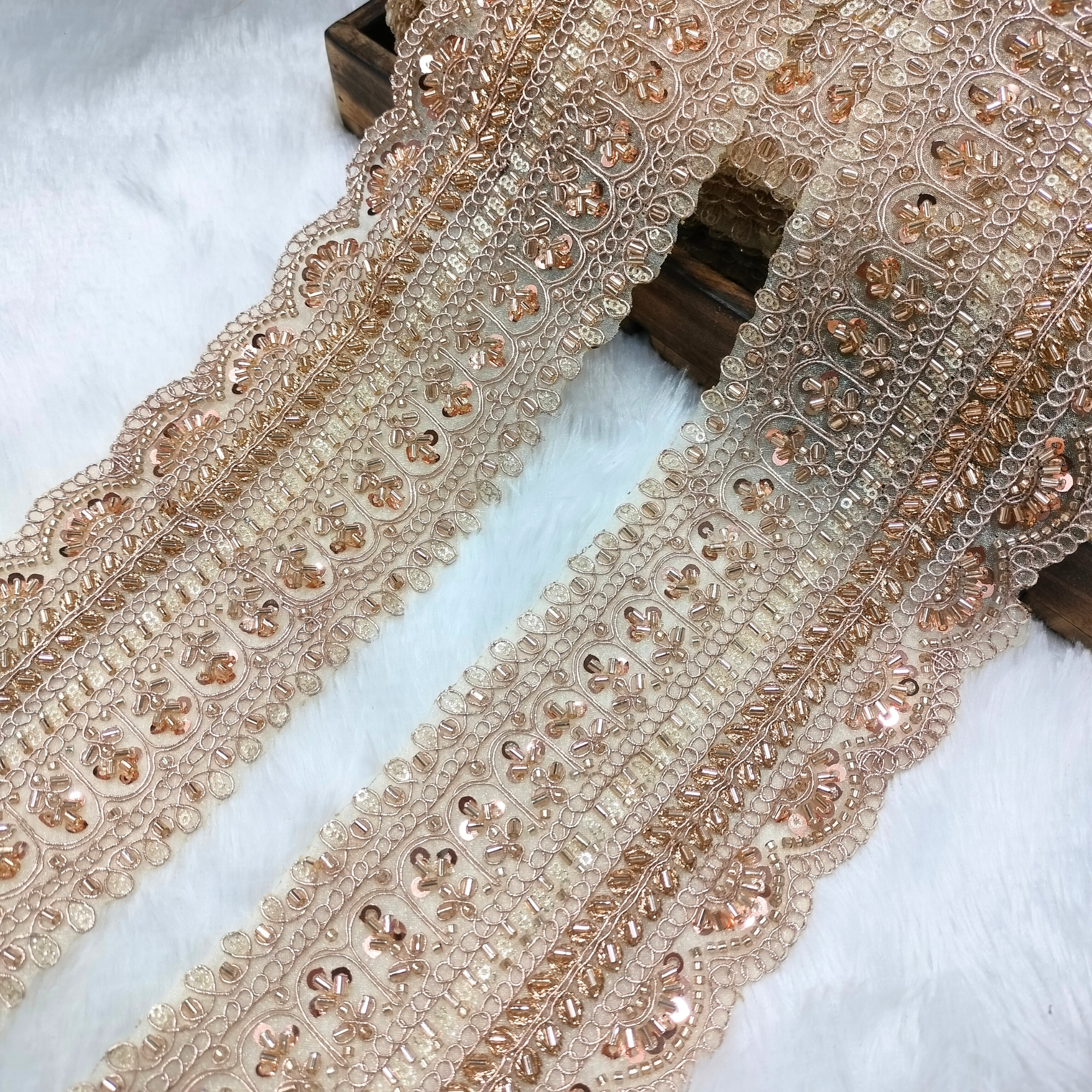 Heavy Geometric Floral Beaded Lace