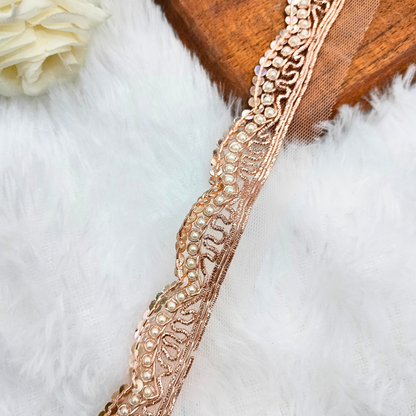 Rose Gold Handwork Zardozi Work Lace