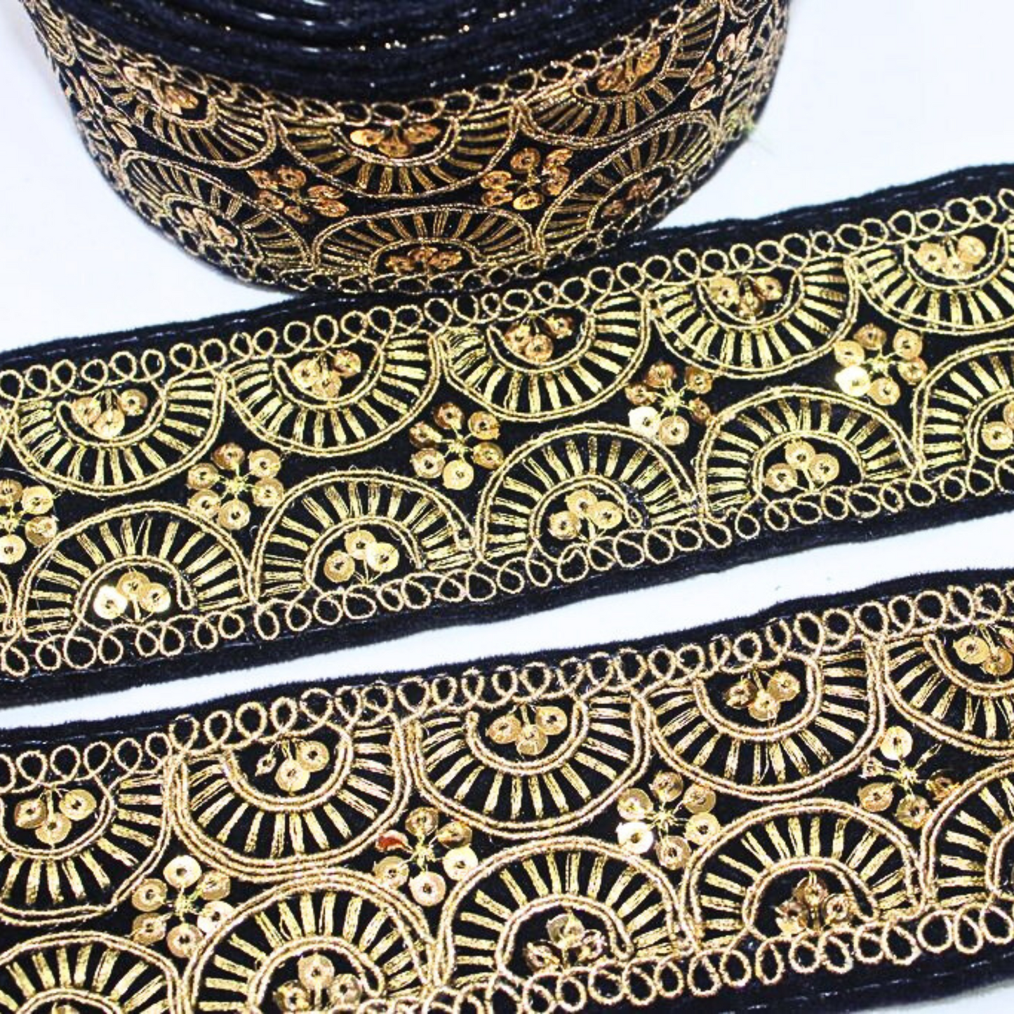 Black Fancy Zari And Sequin Trim