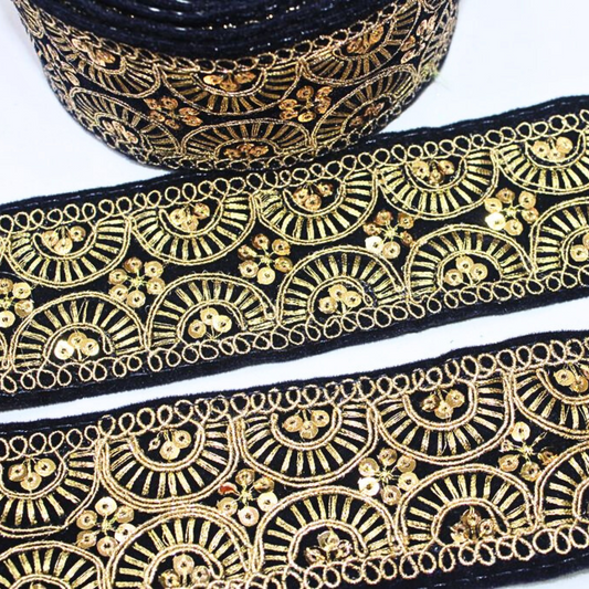 Black Fancy Zari And Sequin Trim