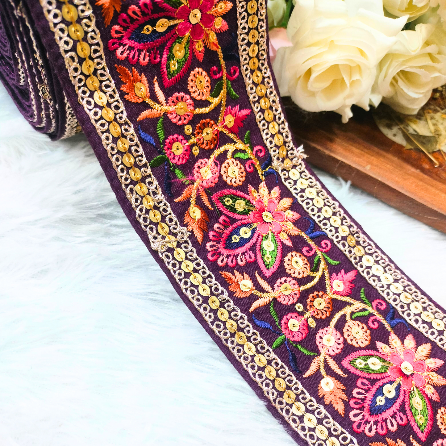 Multicolor Embroidered Purple Trim