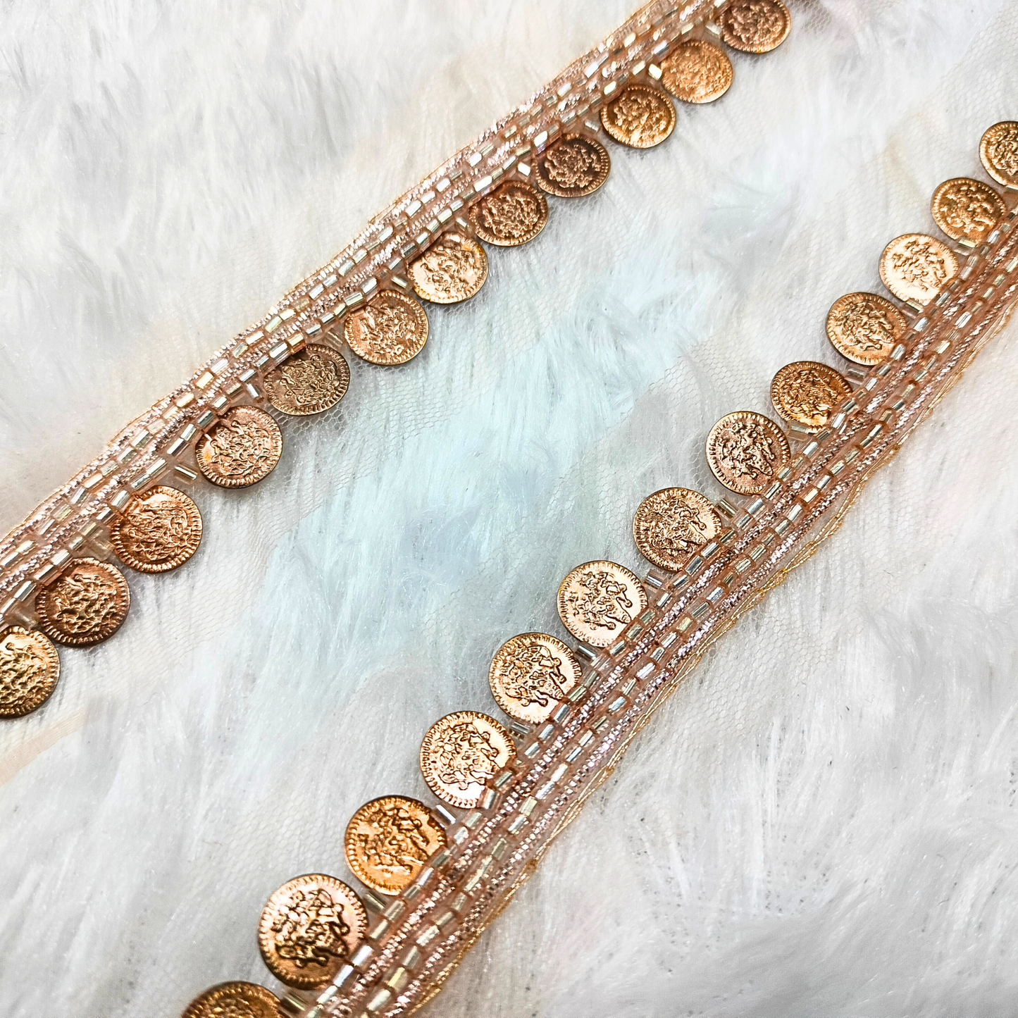 Rose Gold Fancy Coin Embellished Handwork Trim