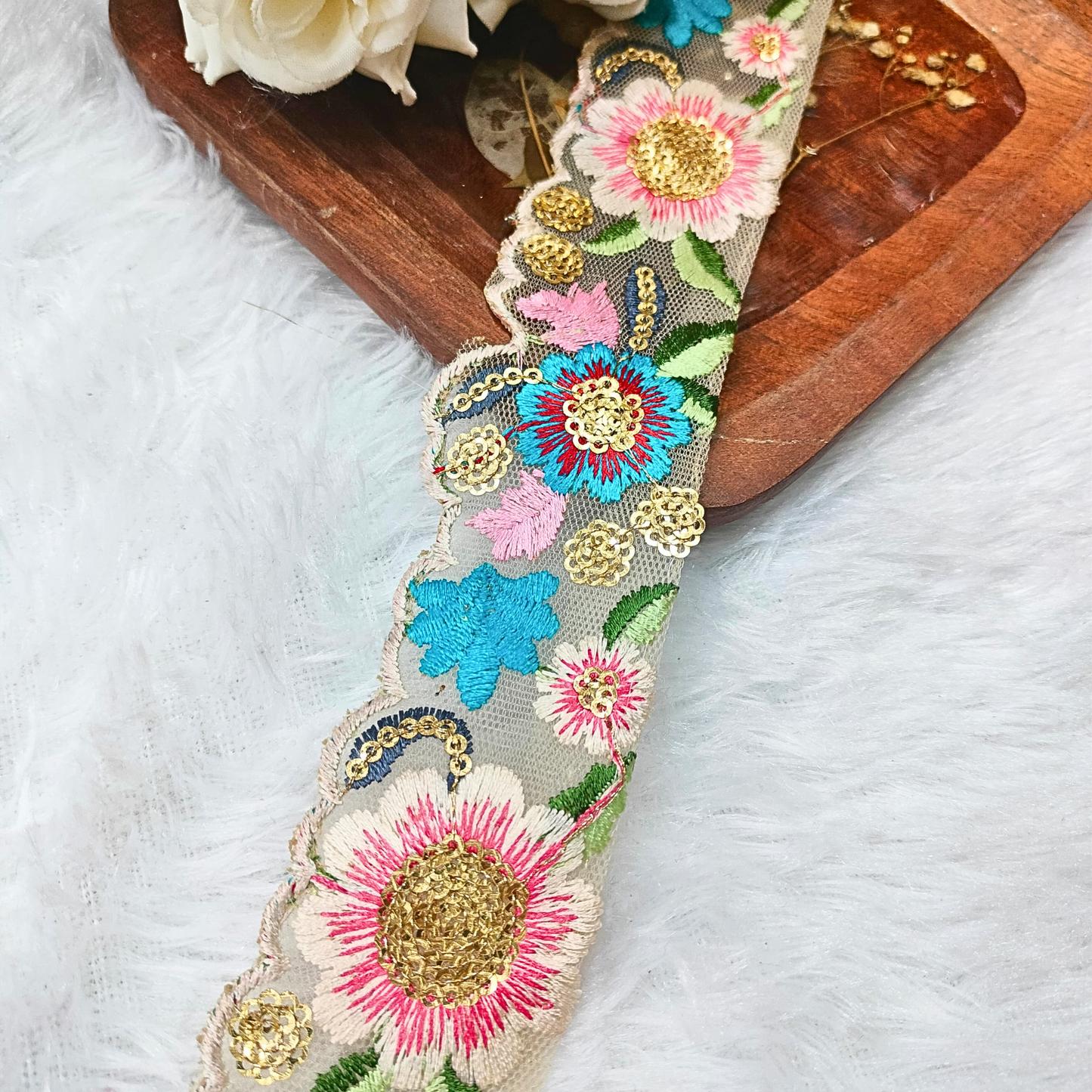 Floral Multicolor Embroidery Trim