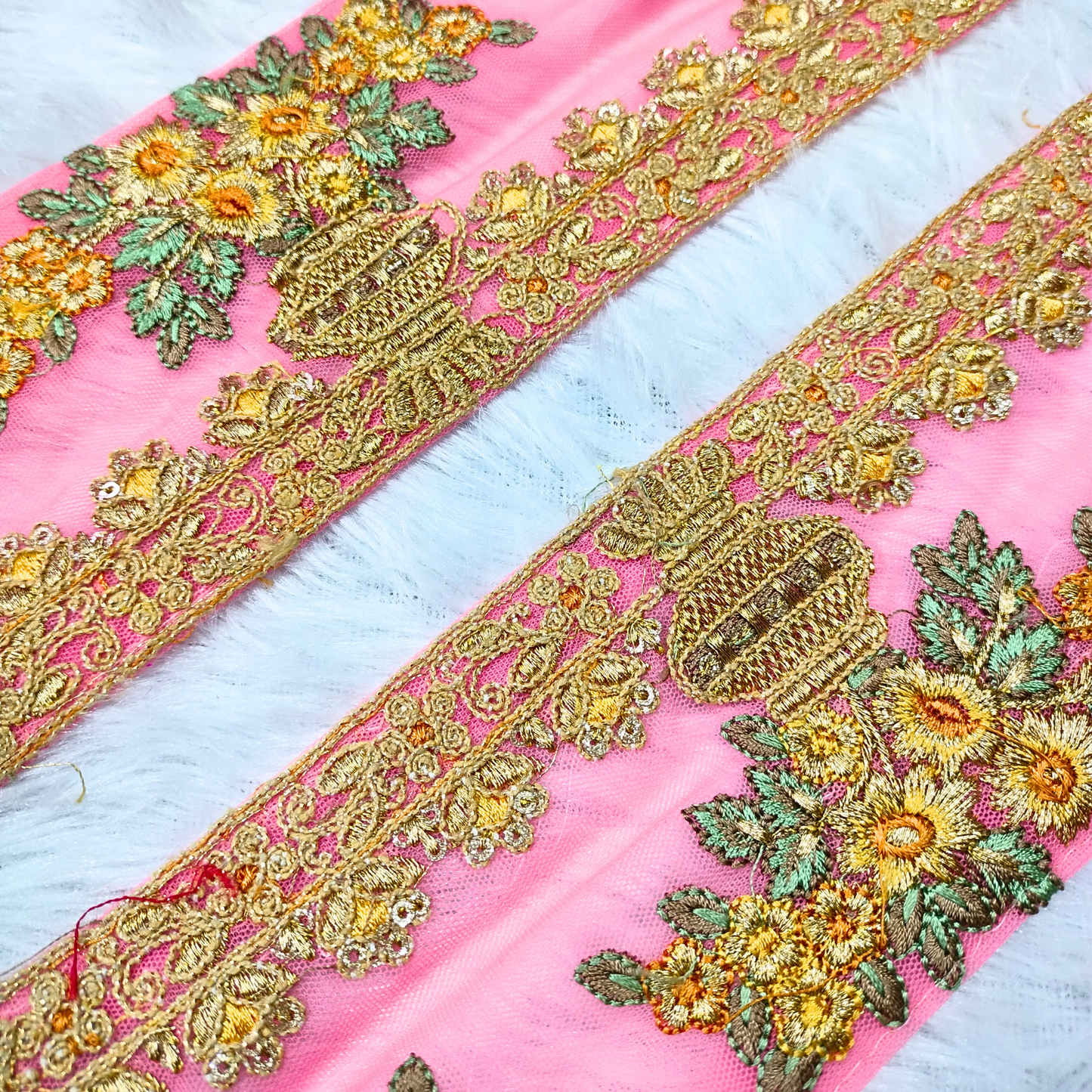 Pink Fancy Zari and Thread Work Embroidered Border