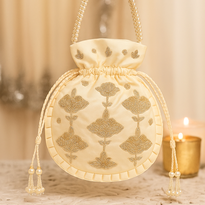 Classic Ivory Zardozi Potli Bag hover