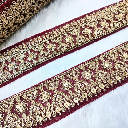 Fancy Maroon Embellished Trim