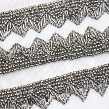 Grey Triangle Cut Beadwork Lace