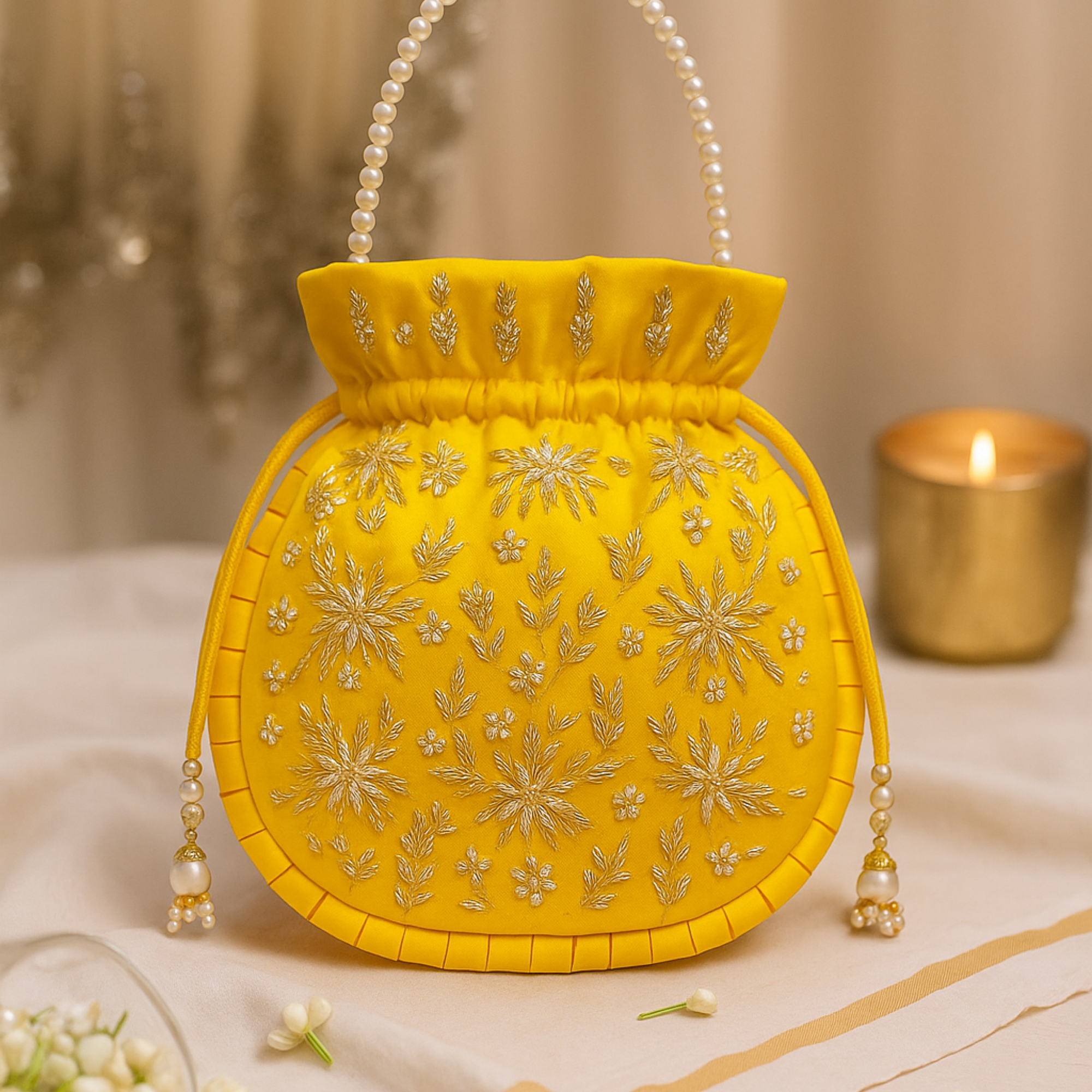 Sunshine Bloom Hand-Embroidered Potli