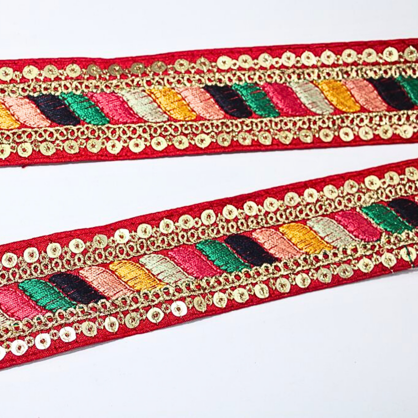 Red Multicolor Embroidery Work Lace