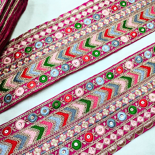 Charming Pink Base Multicolor Embroidery Trim