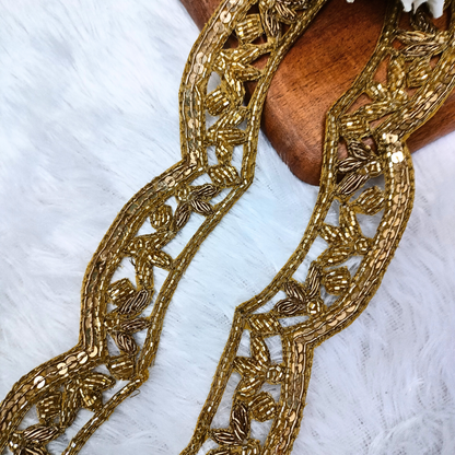 Antique Gold Handwork Zardozi Scalloped Trim