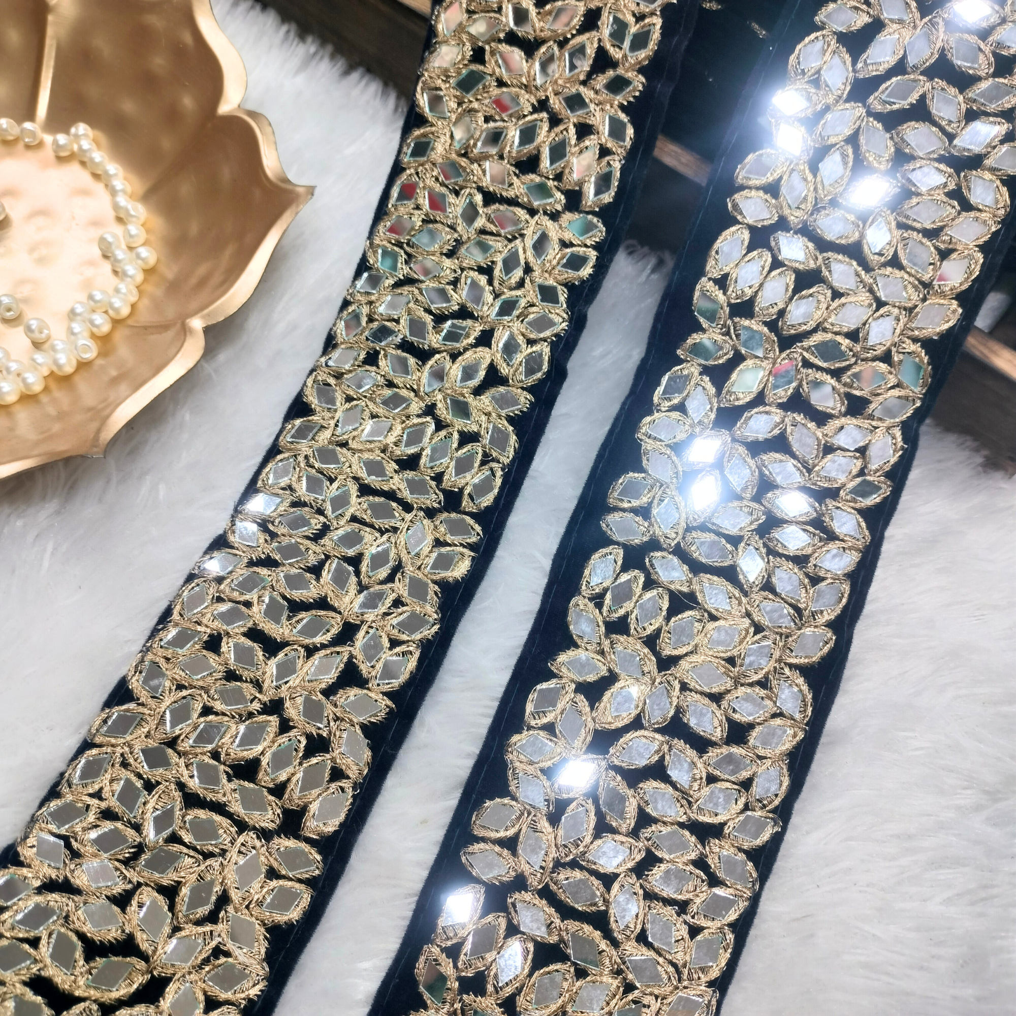 Navy Velvet Mirror Work Lace