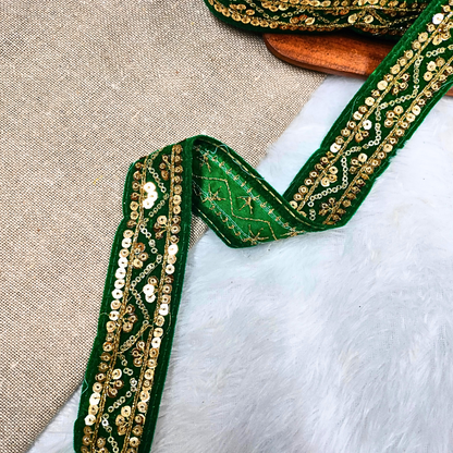 Green Fancy Zari And Sequin Trim