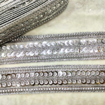 Metallic Sequin Embroidered Lace Trim Border