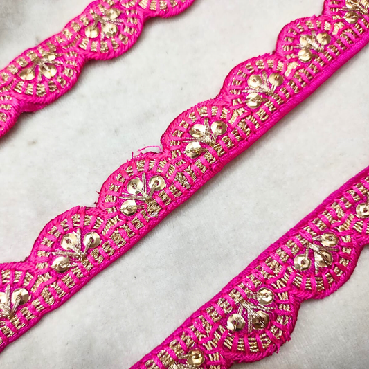 Pink Scalloped Fancy Zari Trim