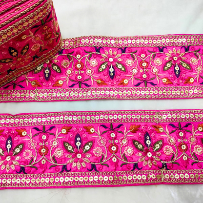 Multicolor Embroidered Pink Trim